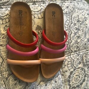 BC Footwear Gradient Red Pink Sandals with Natural Footbed